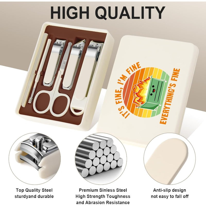 6Piece Nail Clipper Set with Nail File Tweezers and ingrown toenail Removal kit Travel Nail kit for Men and Women ITS FINE White