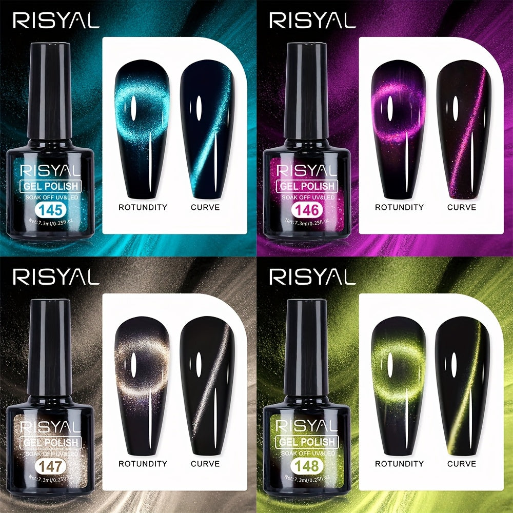 RISYAL Magnetic Cat Eye Nail Polish Gel Nail Polish Gel Nail Polish Light Gel 8 Color Set Black Hole Cat Eye Each 0.25oz