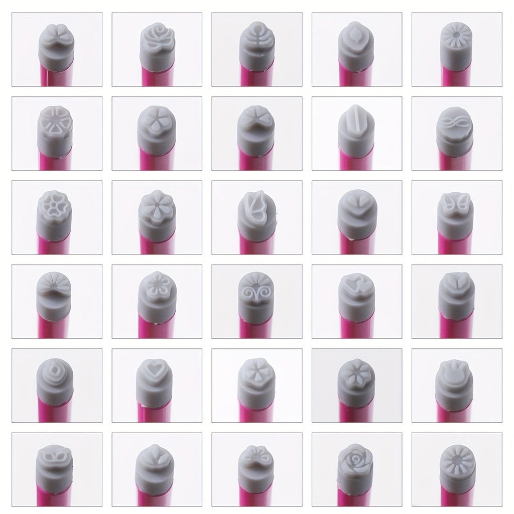 30pcs Silicone Nail Art Stamps - Floral & Butterfly Designs, Formaldehyde-Free, Easy-Clean