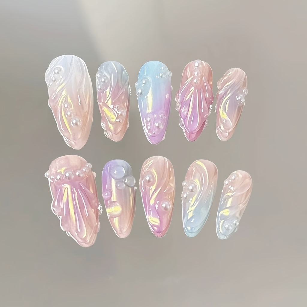 Ballet Mermaid Glam 10pcs Ballet Mermaid Glam Press-On Nails | Pastel Purple\u002FPink\u002FBlue\u002FWhite