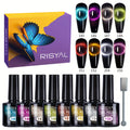 RISYAL Magnetic Cat Eye Nail Polish Gel Nail Polish Gel Nail Polish Light Gel 8 Color Set Black Hole Cat Eye Each 0.25oz