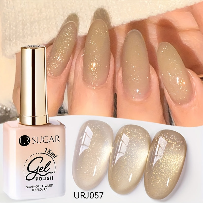 UR SUGAR 0.51oz 6pcs Glitter Jelly Gel Nail Polish Pink Nude Color Gel Varnish Soak Off LED Gel Polish for Home Salon Nail Art