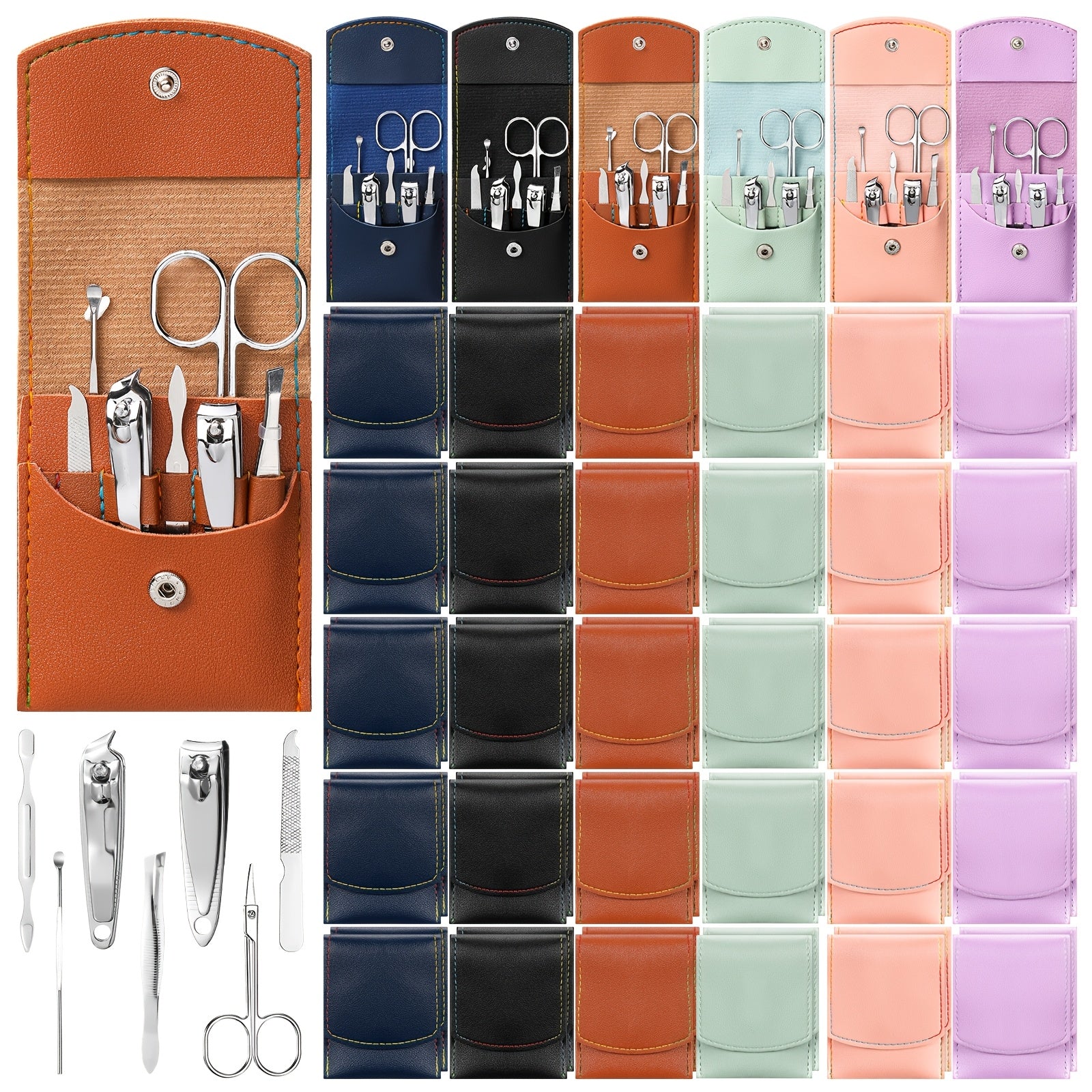 60 Sets Travel Manicure Set Nail Clippers Bulk Pedicure Kit 7in 1 Stainless Steel Professional Nail Set Grooming Kits Nail Care Tools for Women Men