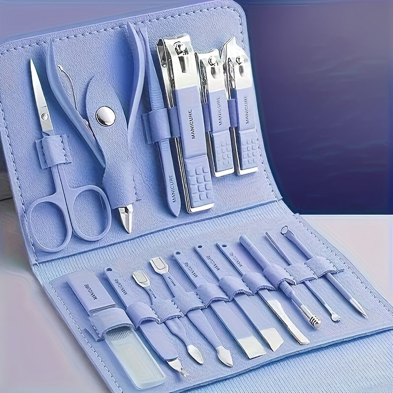 3 Colors Available - 16pcs 5.51inch\u002F 4.33inch Premium Stainless Steel Nail Care Tool Set with Straight Edge Nail File