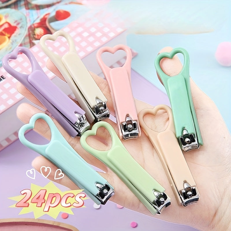 Set of 24 Adorable Nail Clippers, Compact And Foldable Tools for Pedicure And Manicure, Mini Heart-Shaped Nail Clippers