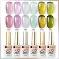 UR SUGAR 6pcs 0.51oz Clear Purple Green Color Jelly Gel Nail Polish Spring Glitter Gel Varnish Soak Off LED Lamp Gel Polish for Home Salon Manicure Nail Art